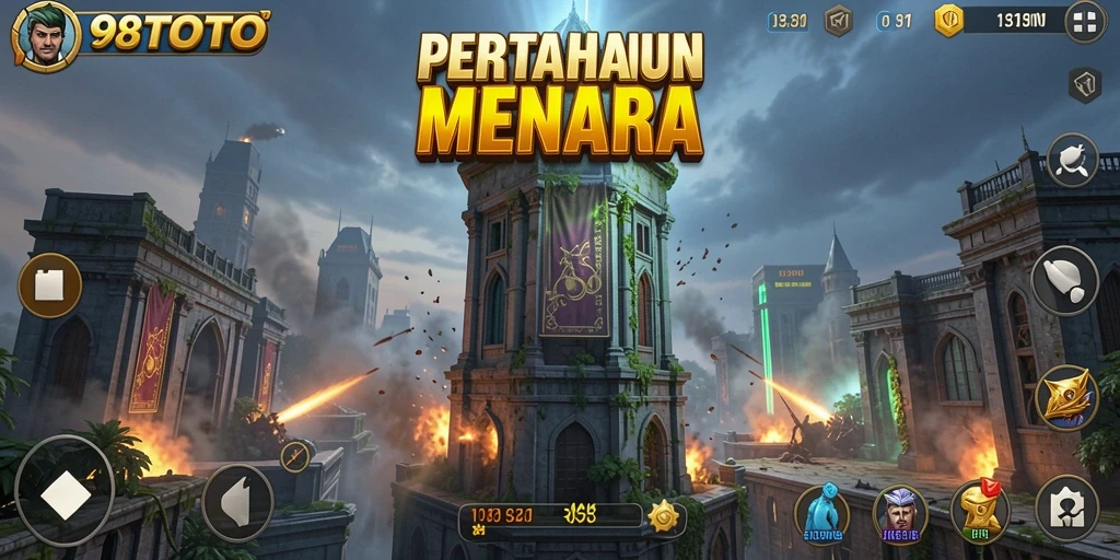 Gameplay 98TOTO dengan strategi menara yang intens dan menegangkan.