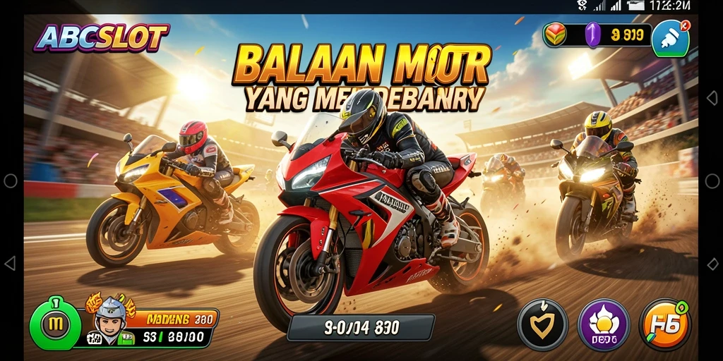 Tampilan mendebarkan dari gameplay ABCSLOT saat balapan motor.
