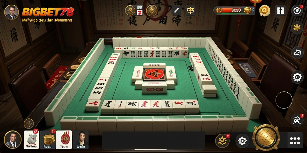 Screenshot gameplay BIGBET78 dengan ubin Mahjong yang menarik.