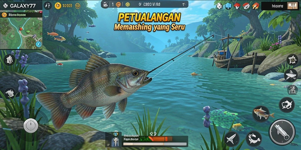 Tampilan gameplay memancing yang seru dan menyenangkan.