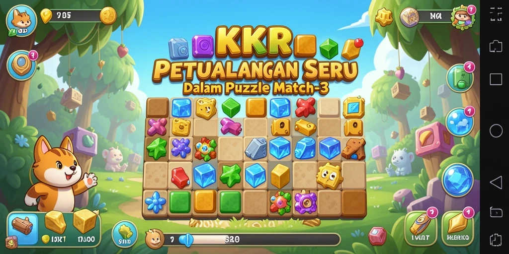 Screenshot gameplay KKRP menampilkan kombinasi puzzle yang seru dalam Match-3.