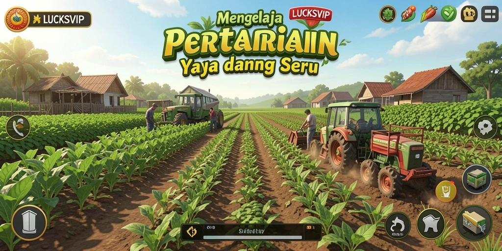 Tangkapan layar utama LUCKSVIP menampilkan keseruan gameplay bertani yang mendebarkan.