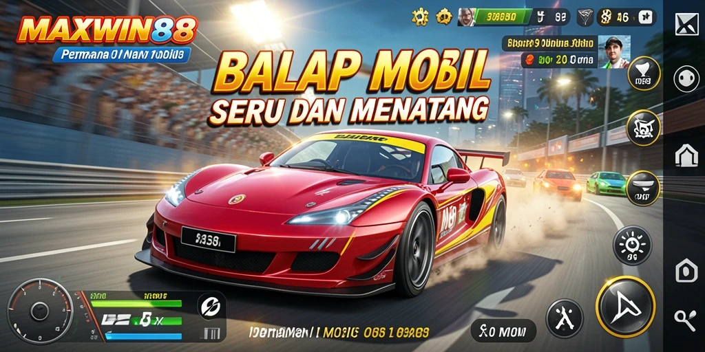Tampilan gameplay balap seru di MAXWIN88 dengan mobil yang melaju kencang.