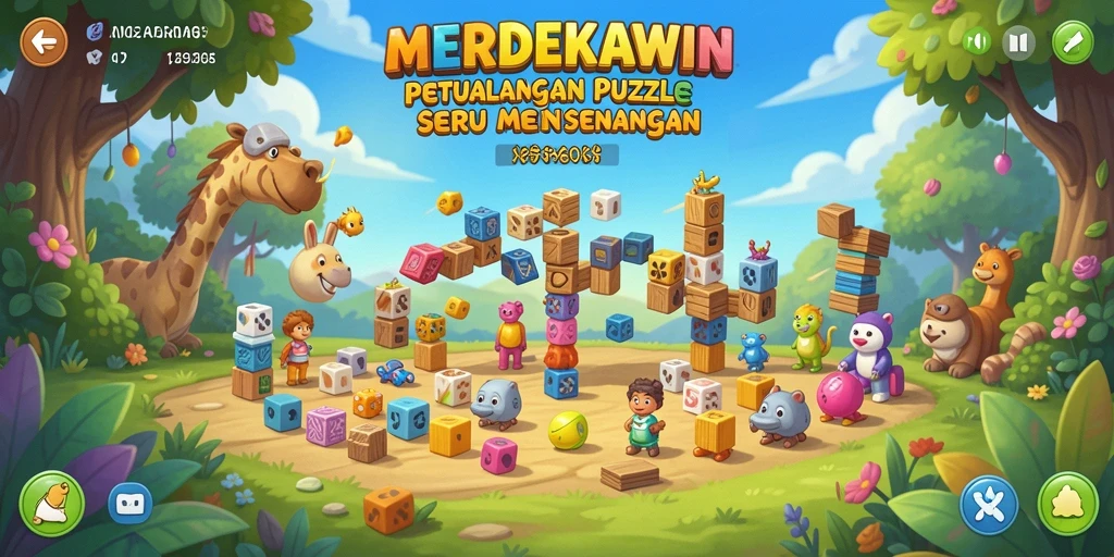 Screenshot gameplay MERDEKAWIN yang menampilkan tantangan puzzle.