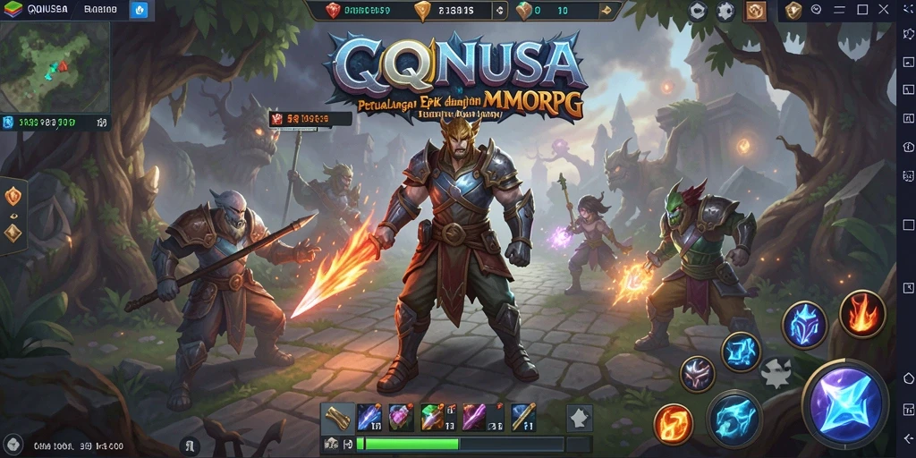 Screenshot dari gameplay QQNUSA menampilkan pertempuran epik dalam dunia MMORPG.