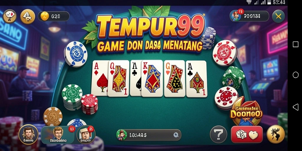 Screenshot utama TEMPUR99 menampilkan gameplay domino yang menarik.